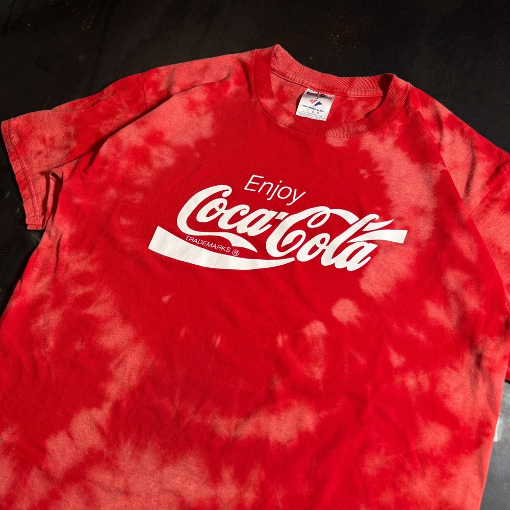 Vintage‎ Jerzees Coca-Cola Tie Dye T Shirt Red White Large Mens Graphic Tee
